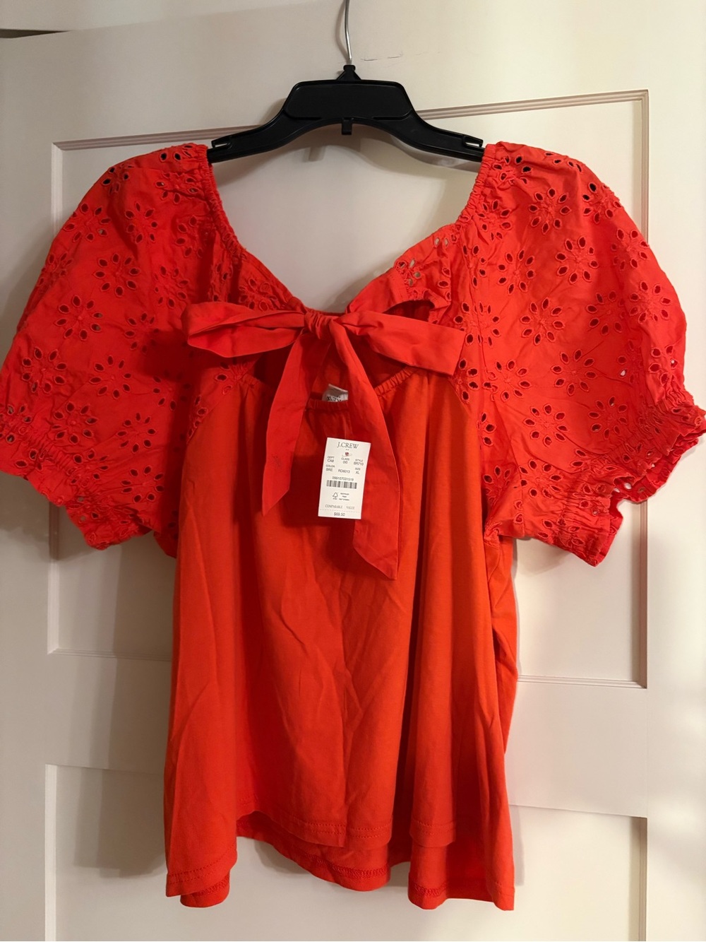J Crew Coral/Orange Eyelet Sleeve Tie-Back Women’s Top NWT